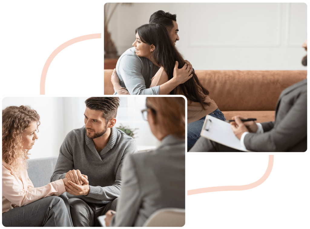 couples therapy with couples hugging and holding eachother